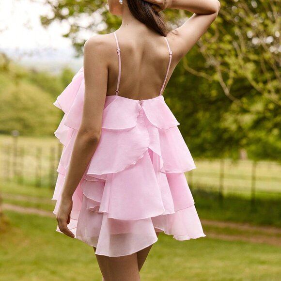 Pink Romantic Pastel Women's Mini Dress with 3D Flower Decor - Picture 2 of 5